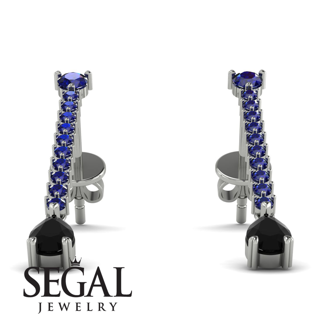 Hanging Oval Black Diamond Earrings - Tatiana No. 45