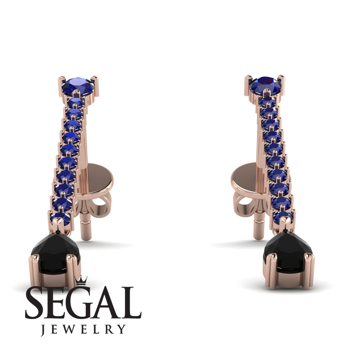 Hanging Oval Black Diamond Earrings - Tatiana No. 44