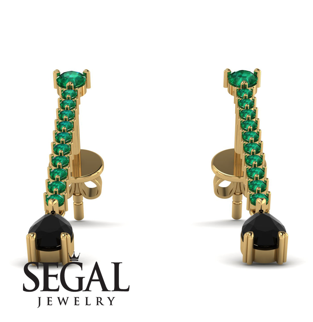 Hanging Oval Black Diamond Earrings - Tatiana No. 34