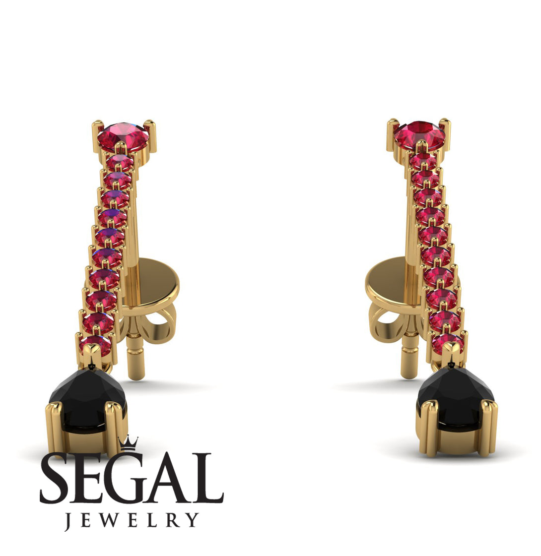 Hanging Oval Black Diamond Earrings - Tatiana No. 40