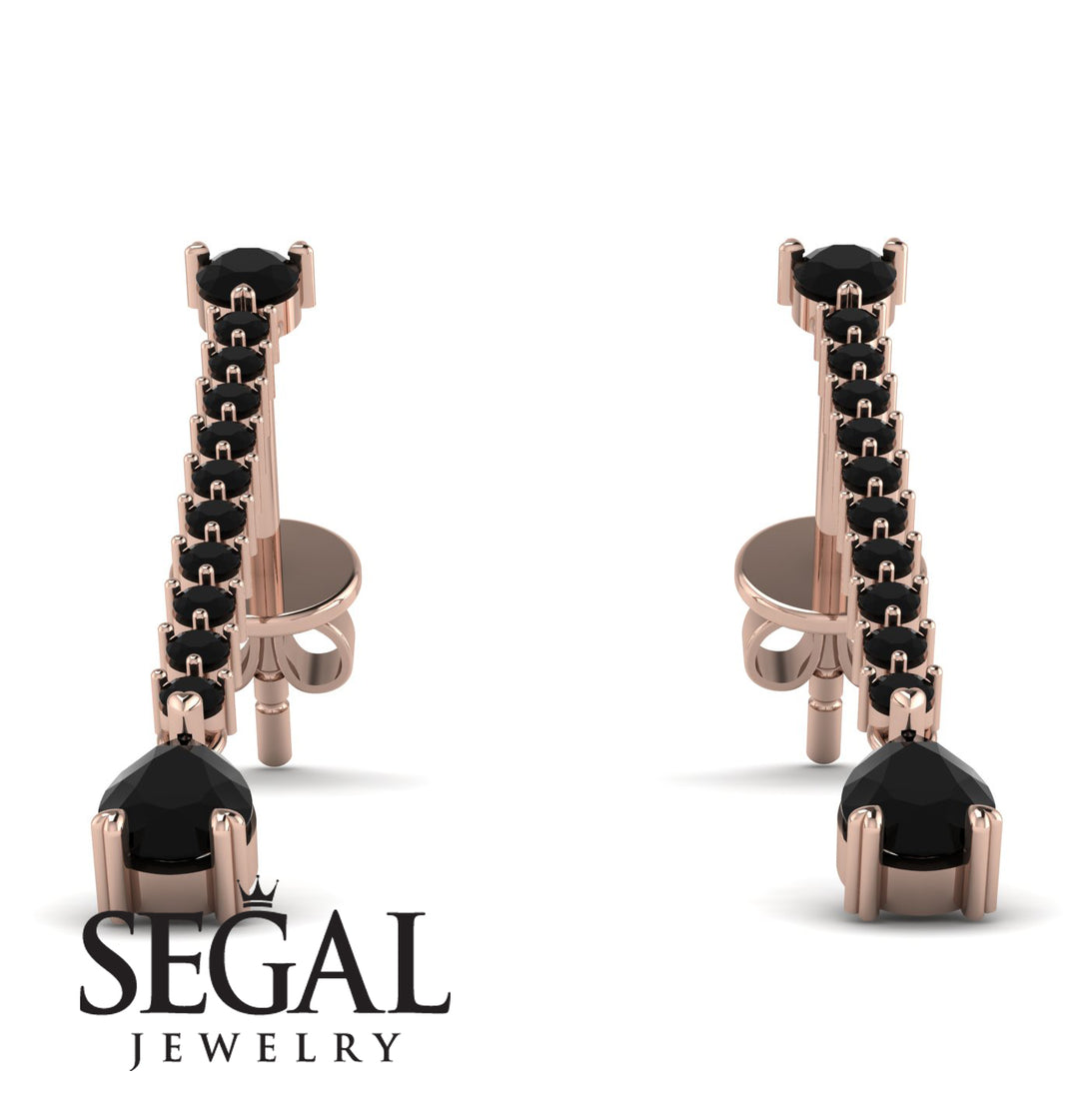 Hanging Oval Black Diamond Earrings - Tatiana No. 38