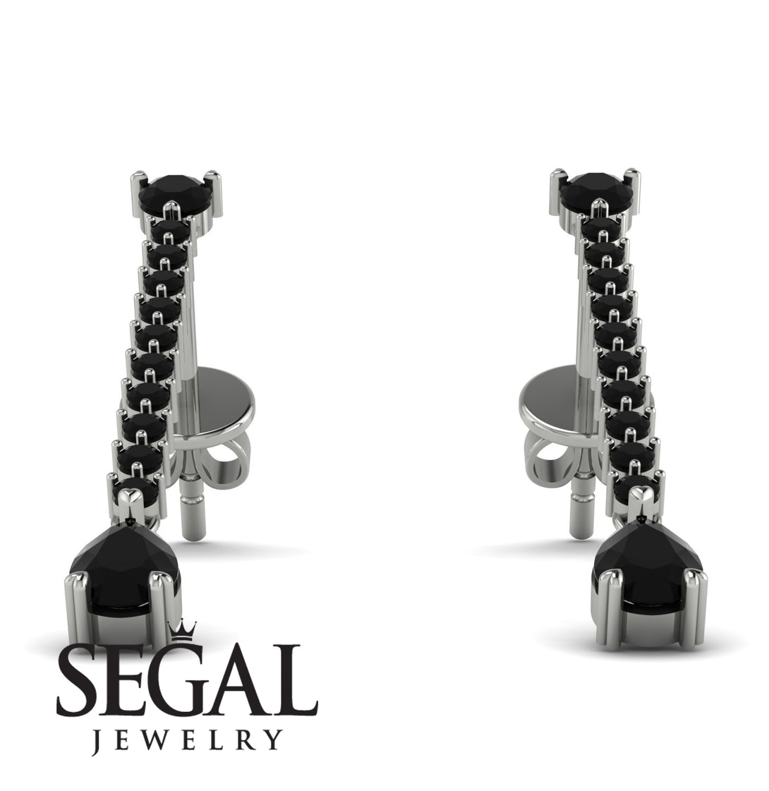 Hanging Oval Black Diamond Earrings - Tatiana No. 39