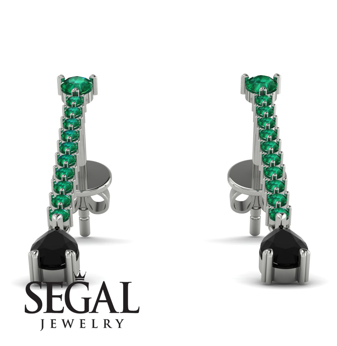 Hanging Oval Black Diamond Earrings - Tatiana No. 36