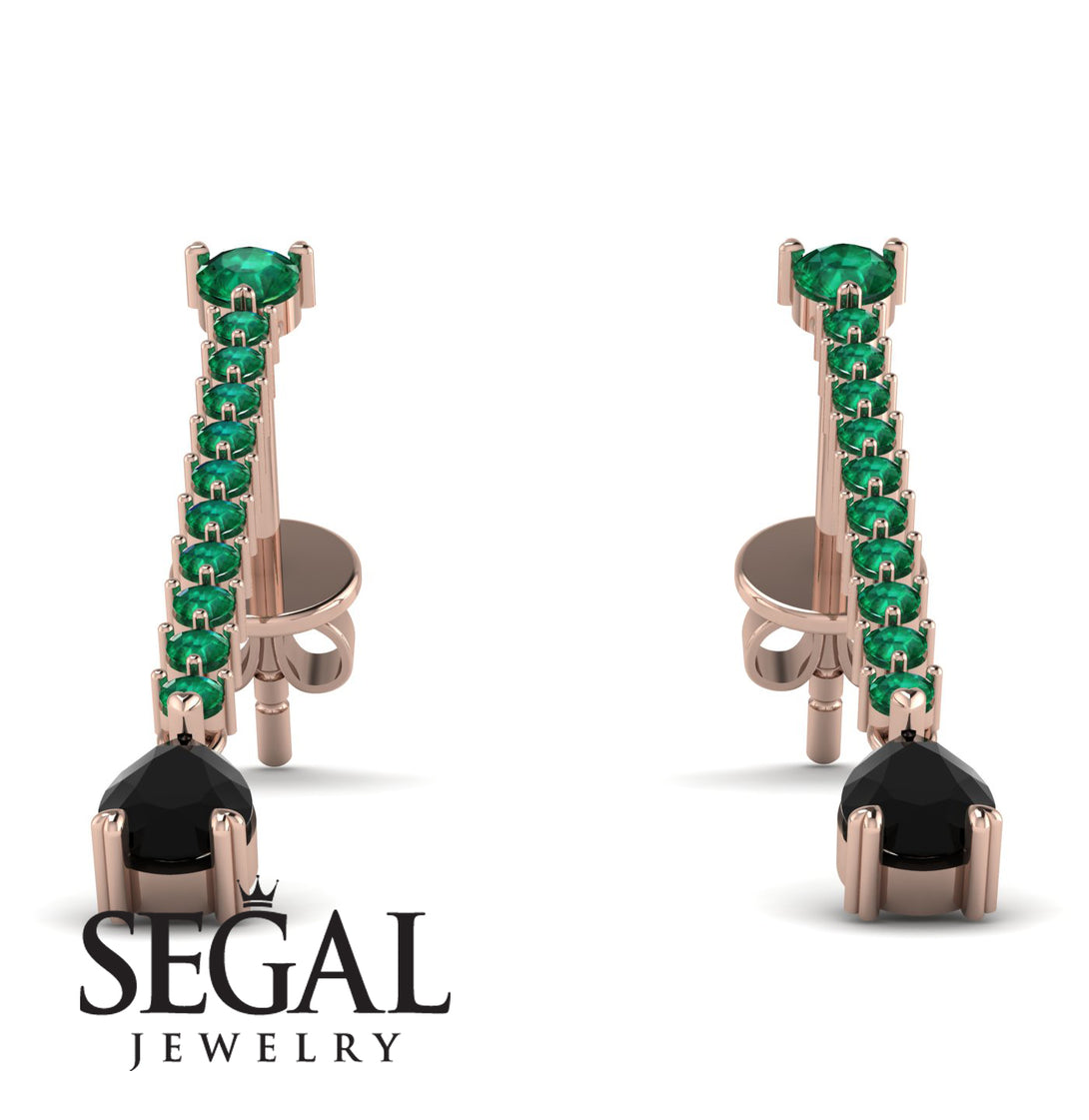 Hanging Oval Black Diamond Earrings - Tatiana No. 35