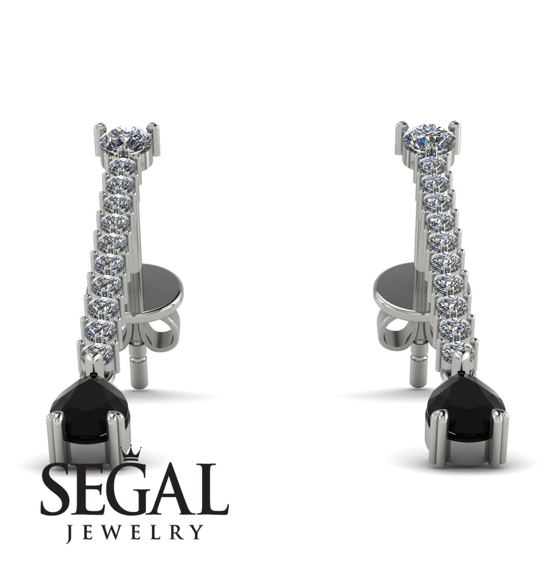 Hanging Oval Black Diamond Earrings - Tatiana No. 33