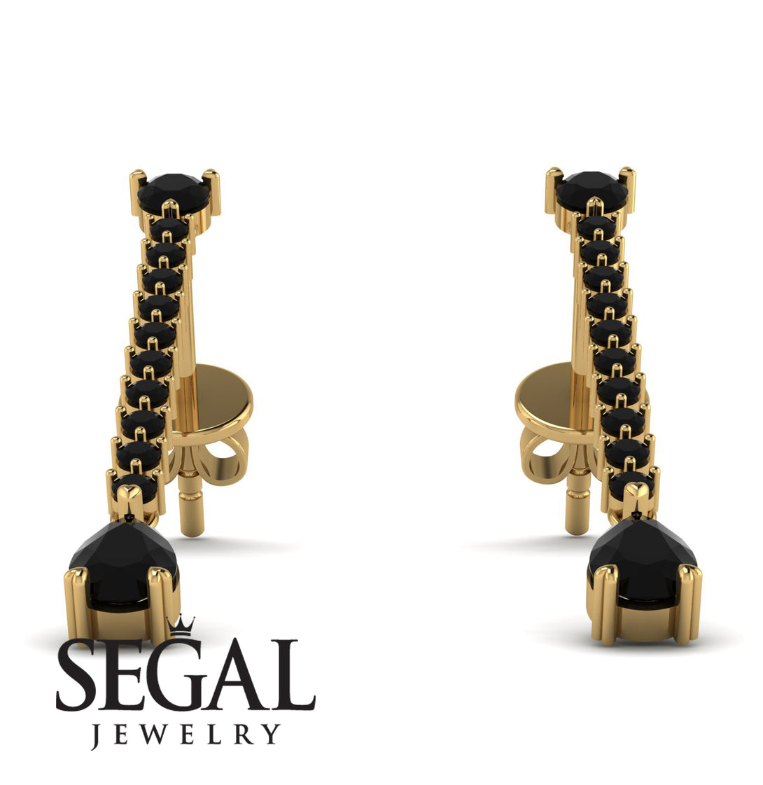 Hanging Oval Black Diamond Earrings - Tatiana No. 37