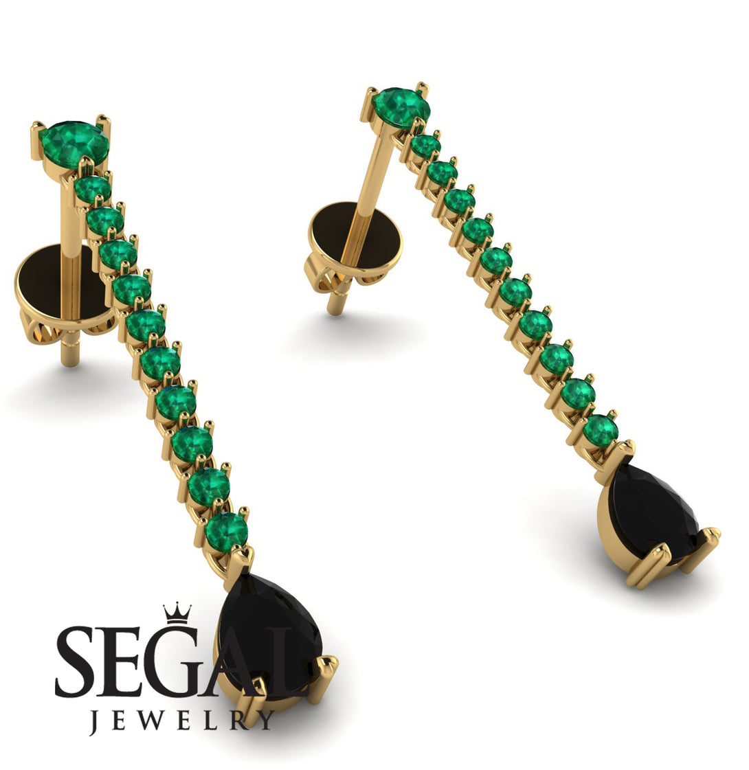 Hanging Oval Black Diamond Earrings - Tatiana No. 34