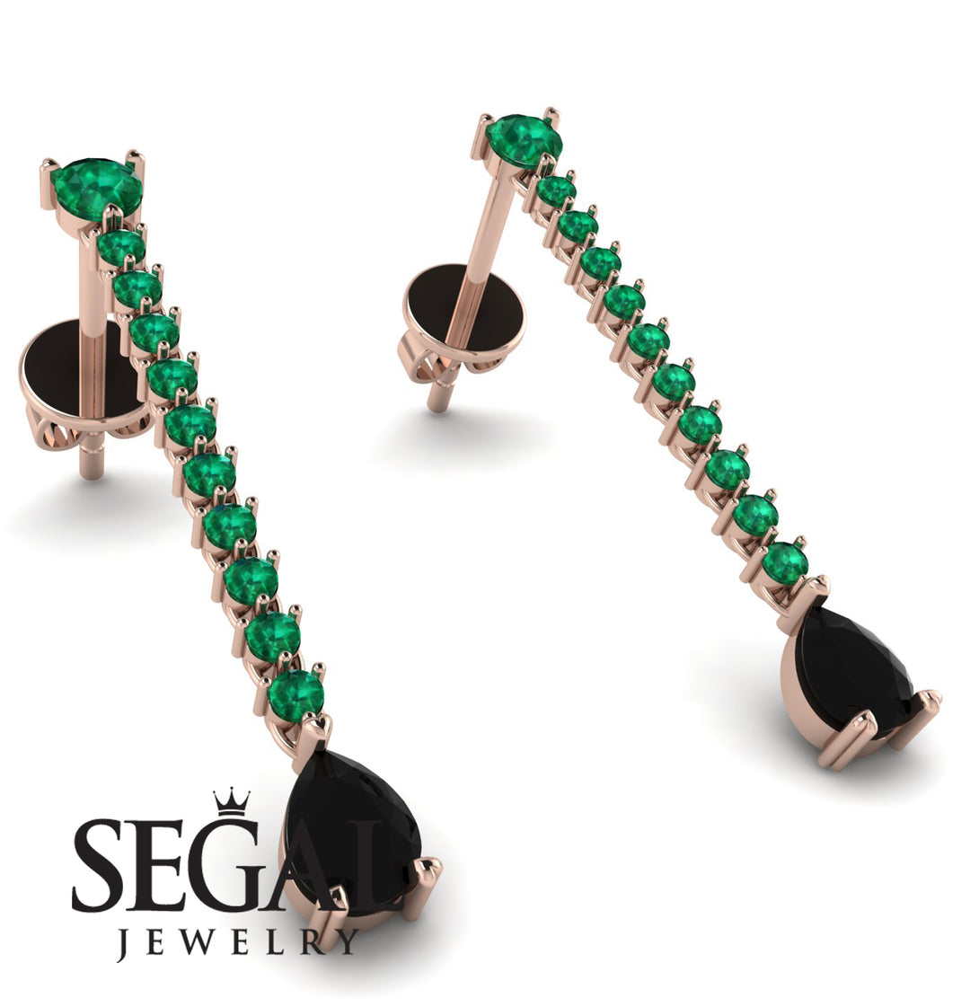 Hanging Oval Black Diamond Earrings - Tatiana No. 35