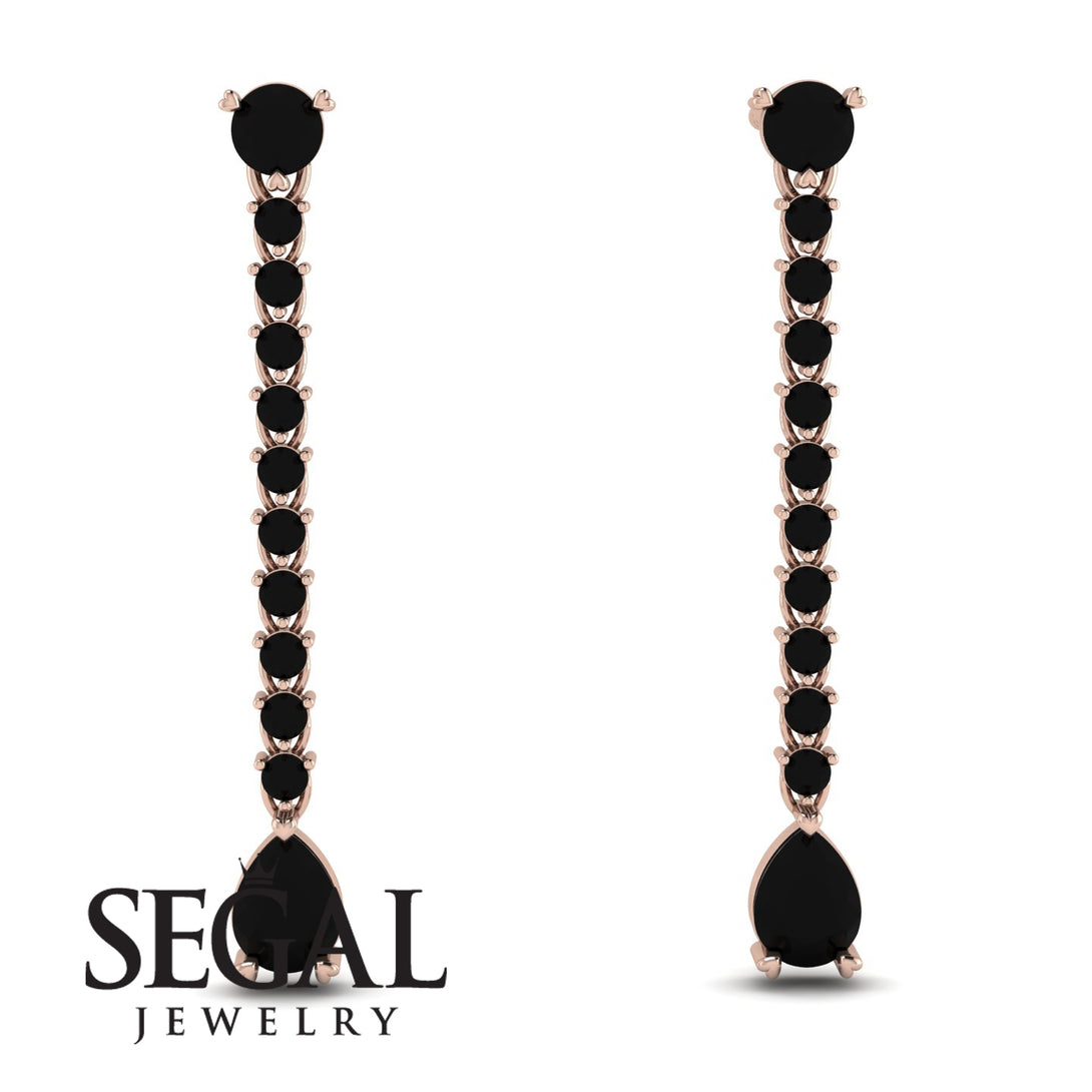 Hanging Oval Black Diamond Earrings - Tatiana No. 38