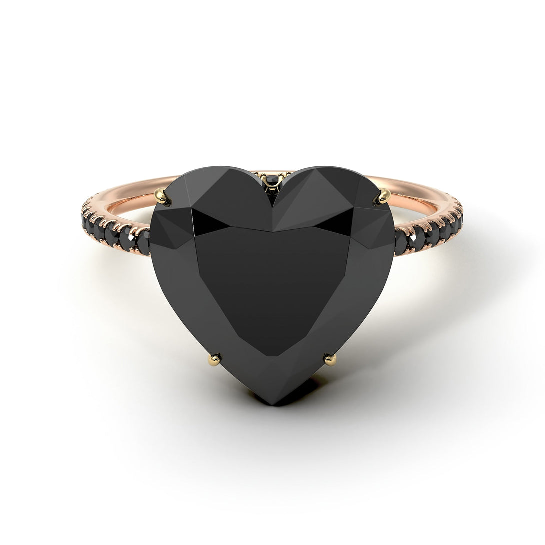 Two Tones Heart Shape Black Diamond Ring - Noelle No. 79