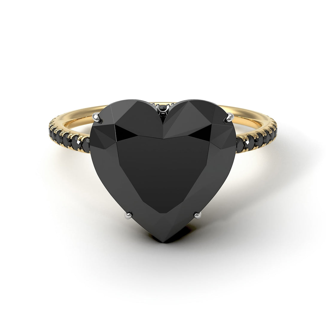 Two Tones Heart Shape Black Diamond Ring - Noelle No. 80