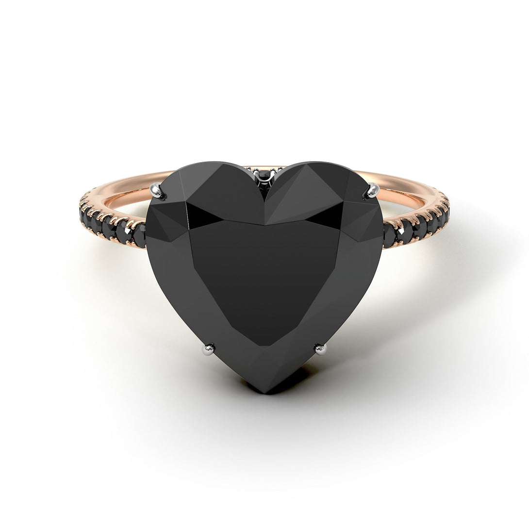 Two Tones Heart Shape Black Diamond Ring - Noelle No. 81