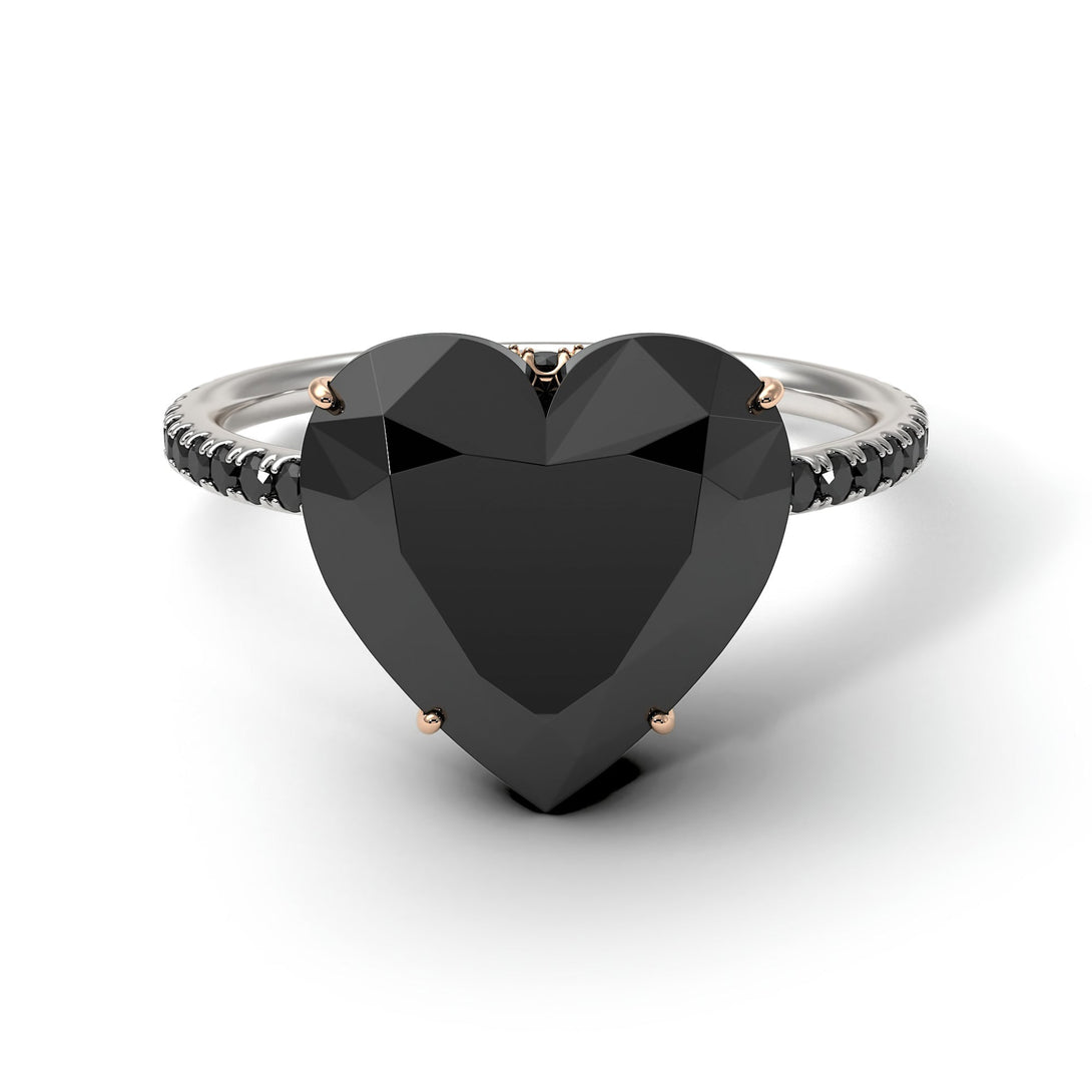 Two Tones Heart Shape Black Diamond Ring - Noelle No. 81