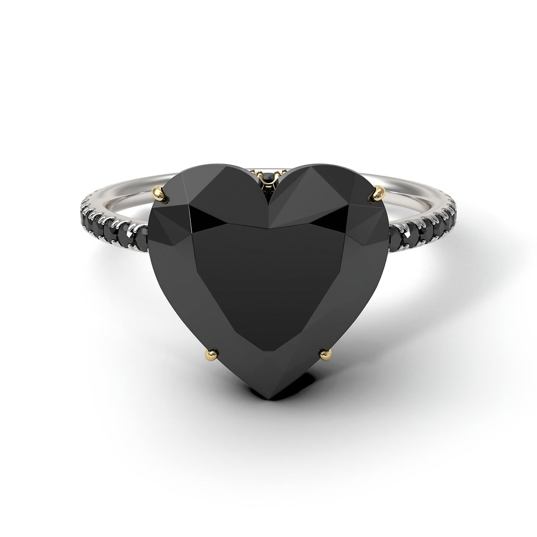 Two Tones Heart Shape Black Diamond Ring - Noelle No. 80