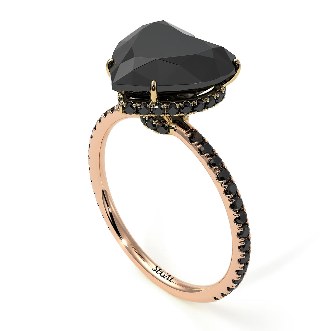 Two Tones Heart Shape Black Diamond Ring - Noelle No. 79
