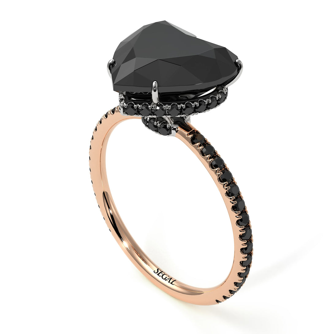 Two Tones Heart Shape Black Diamond Ring - Noelle No. 81