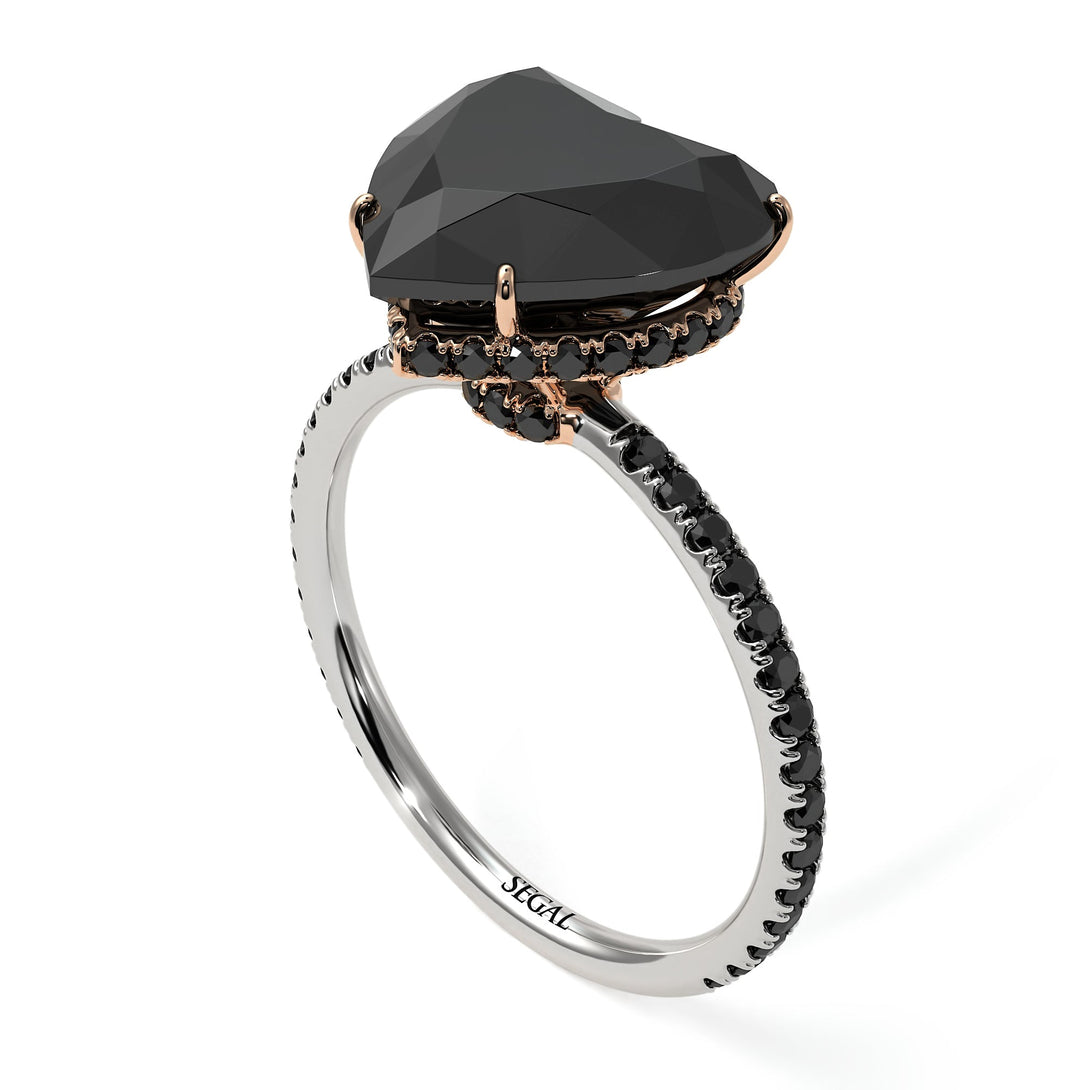 Two Tones Heart Shape Black Diamond Ring - Noelle No. 81