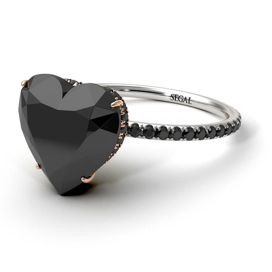 Two Tones Heart Shape Black Diamond Ring - Noelle No. 81