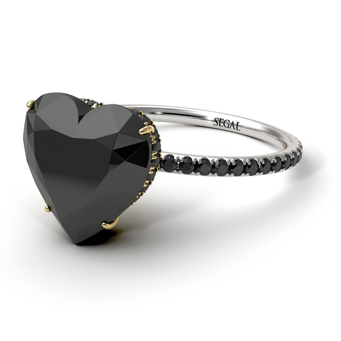 Two Tones Heart Shape Black Diamond Ring - Noelle No. 80