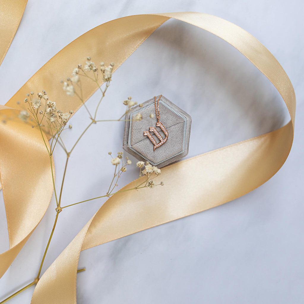 Shin - Hebrew Alef-Bet letter diamond Necklace - Shin letter