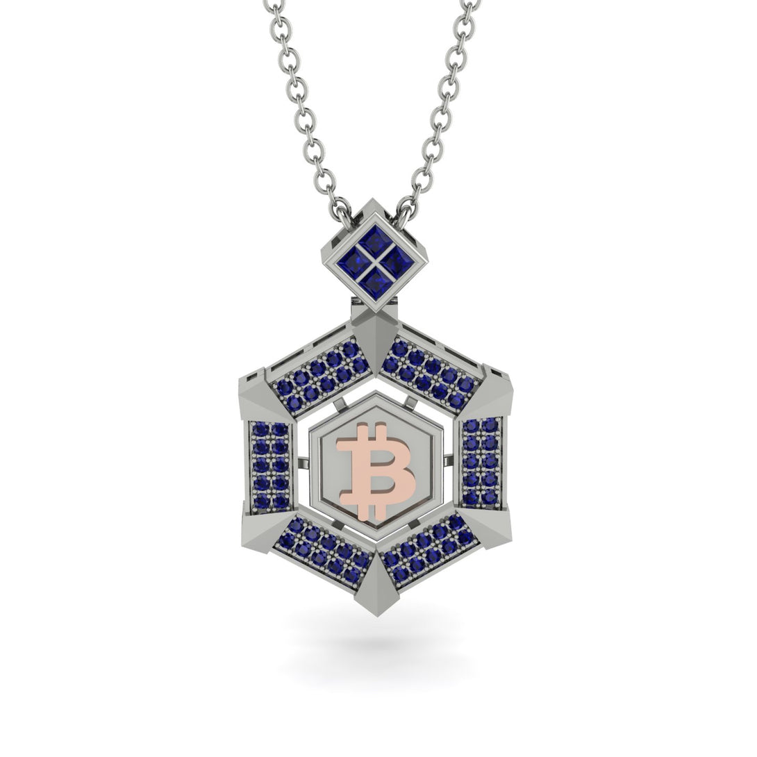Hexagon Sapphire Bitcoin Pendant - Jeremiah No. 42