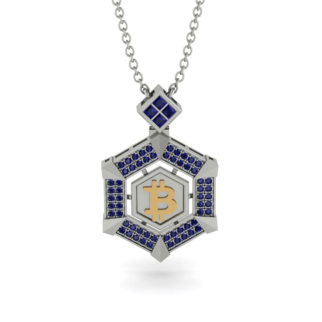 Hexagon Sapphire Bitcoin Pendant - Jeremiah No. 39