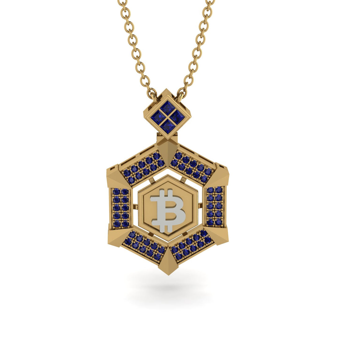 Hexagon Sapphire Bitcoin Pendant - Jeremiah No. 43
