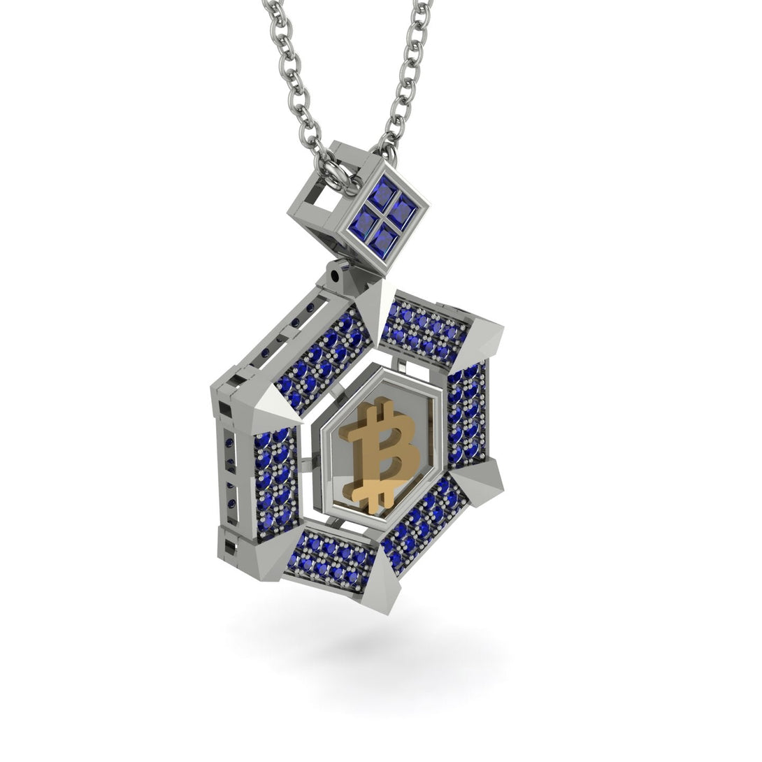 Hexagon Sapphire Bitcoin Pendant - Jeremiah No. 39