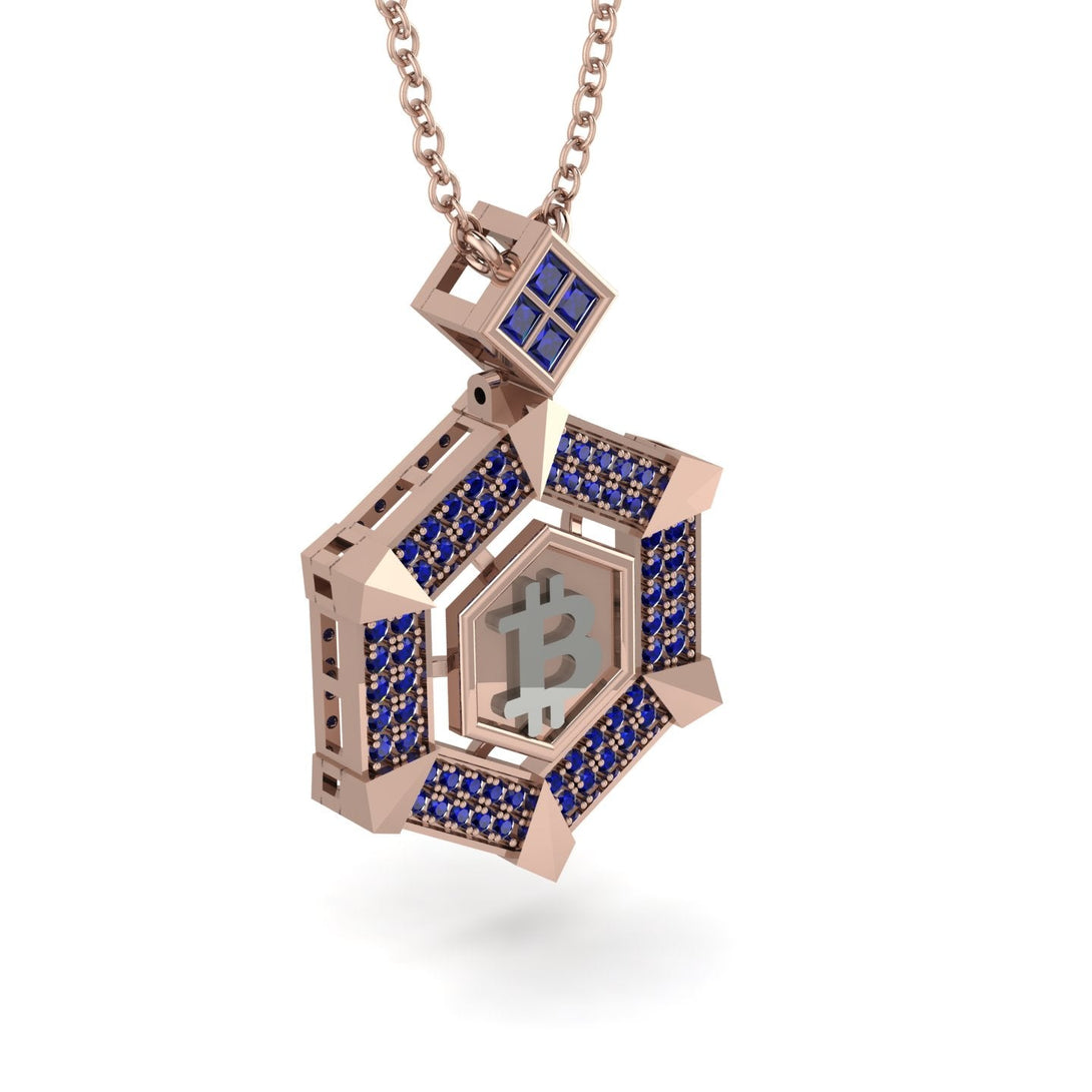 Hexagon Sapphire Bitcoin Pendant - Jeremiah No. 44