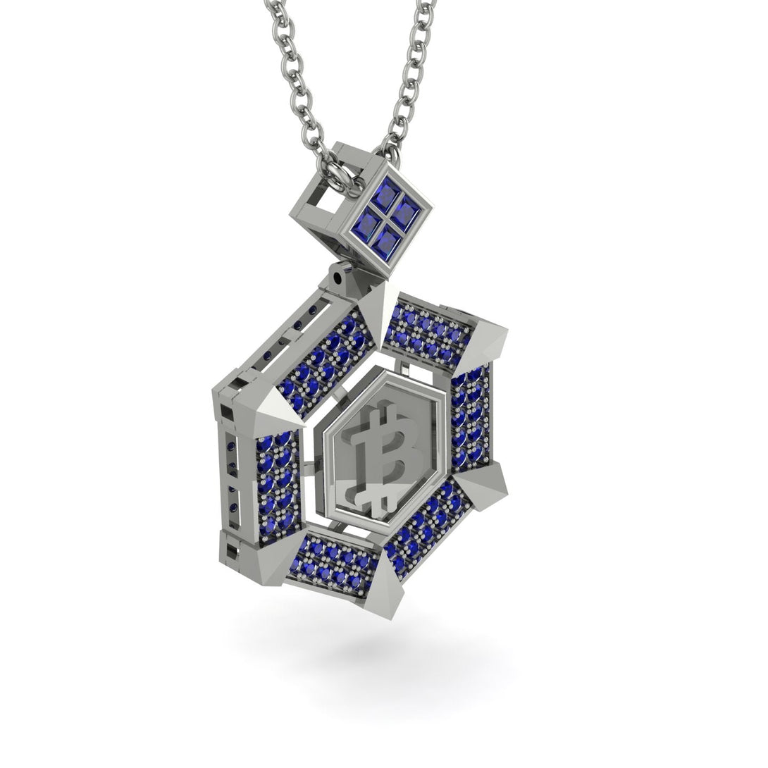 Hexagon Sapphire Bitcoin Pendant - Jeremiah No. 45