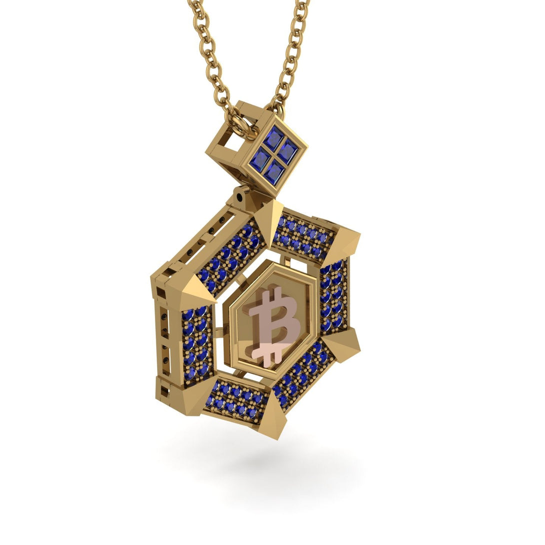 Hexagon Sapphire Bitcoin Pendant - Jeremiah No. 40