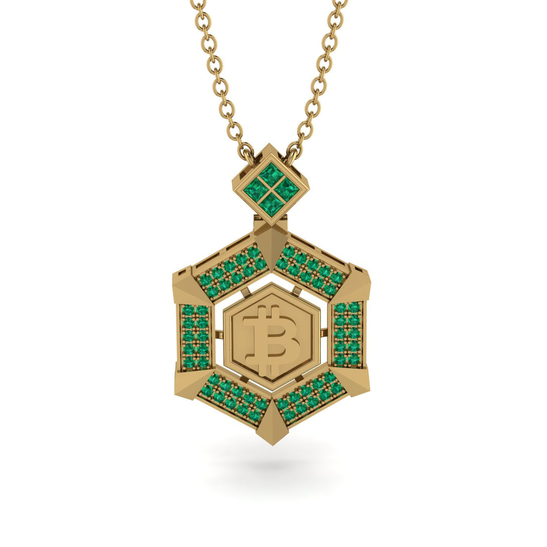 Hexagon Emerald Bitcoin Pendant - Jeremiah No. 10