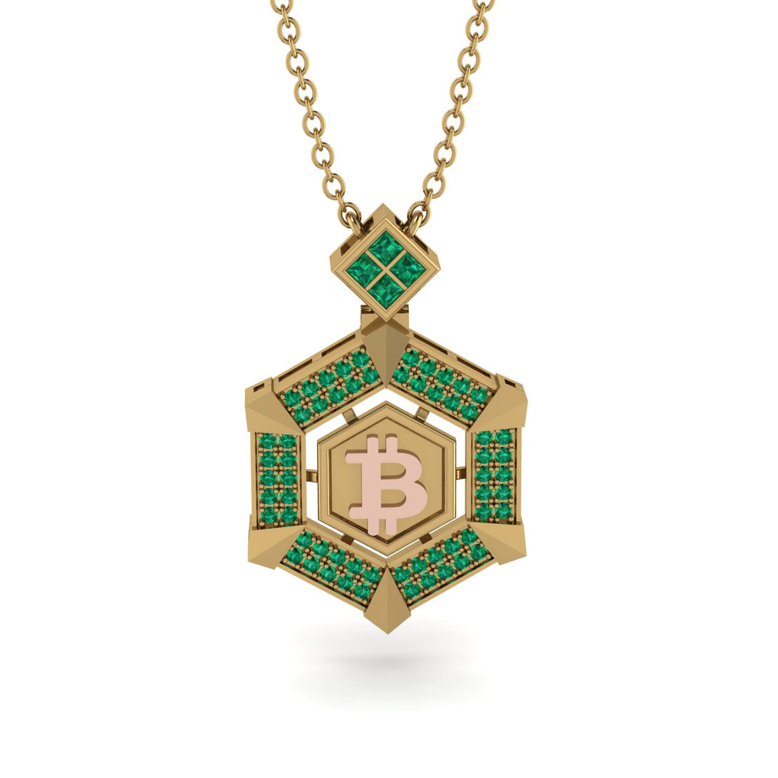 Hexagon Emerald Bitcoin Pendant - Jeremiah No. 13