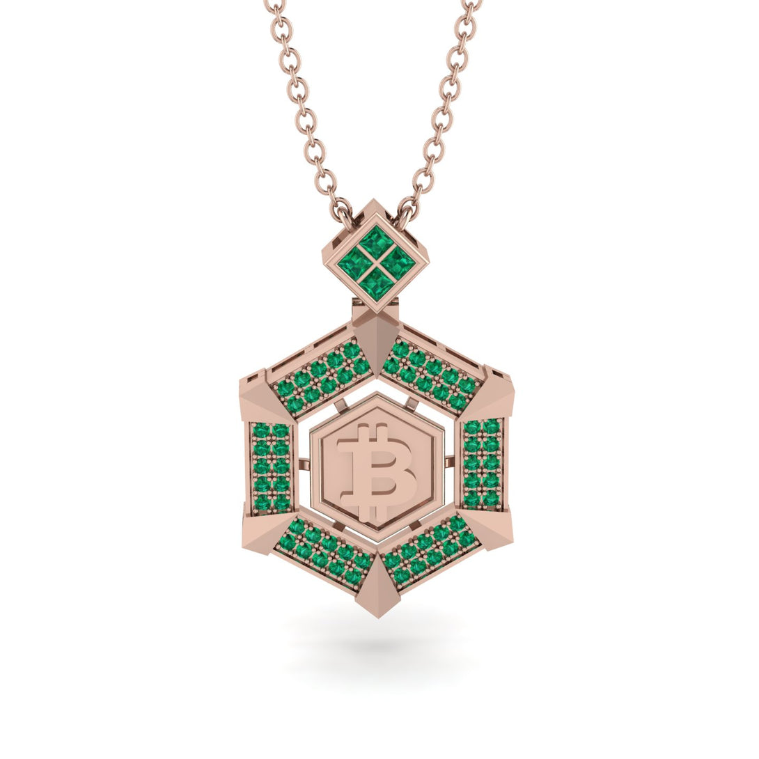 Hexagon Emerald Bitcoin Pendant - Jeremiah No. 14