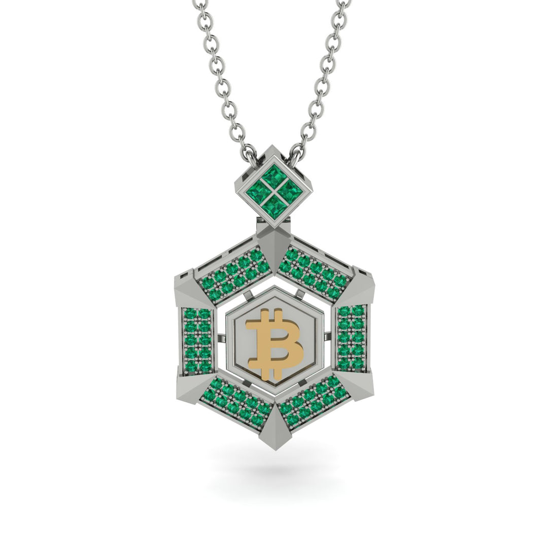 Hexagon Emerald Bitcoin Pendant - Jeremiah No. 12