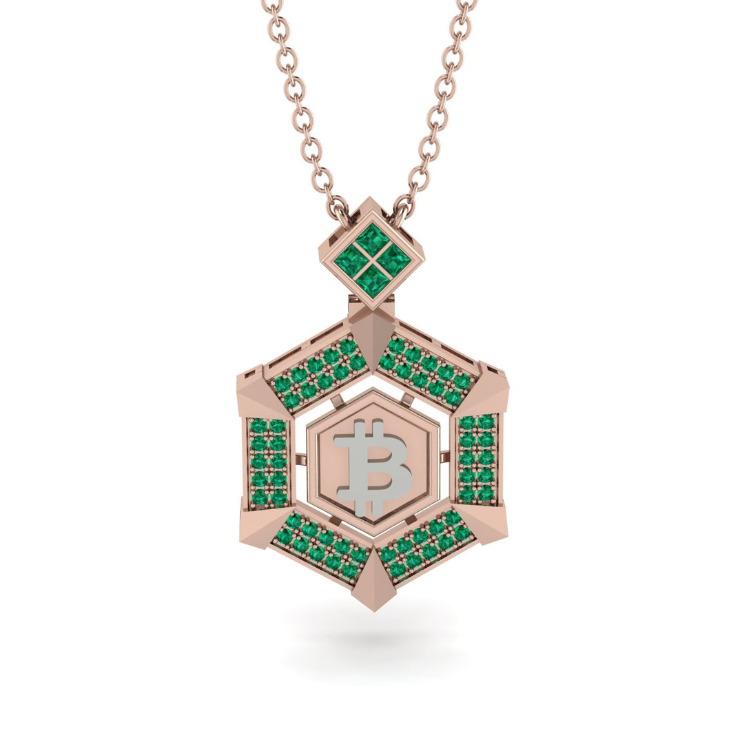 Hexagon Emerald Bitcoin Pendant - Jeremiah No. 17