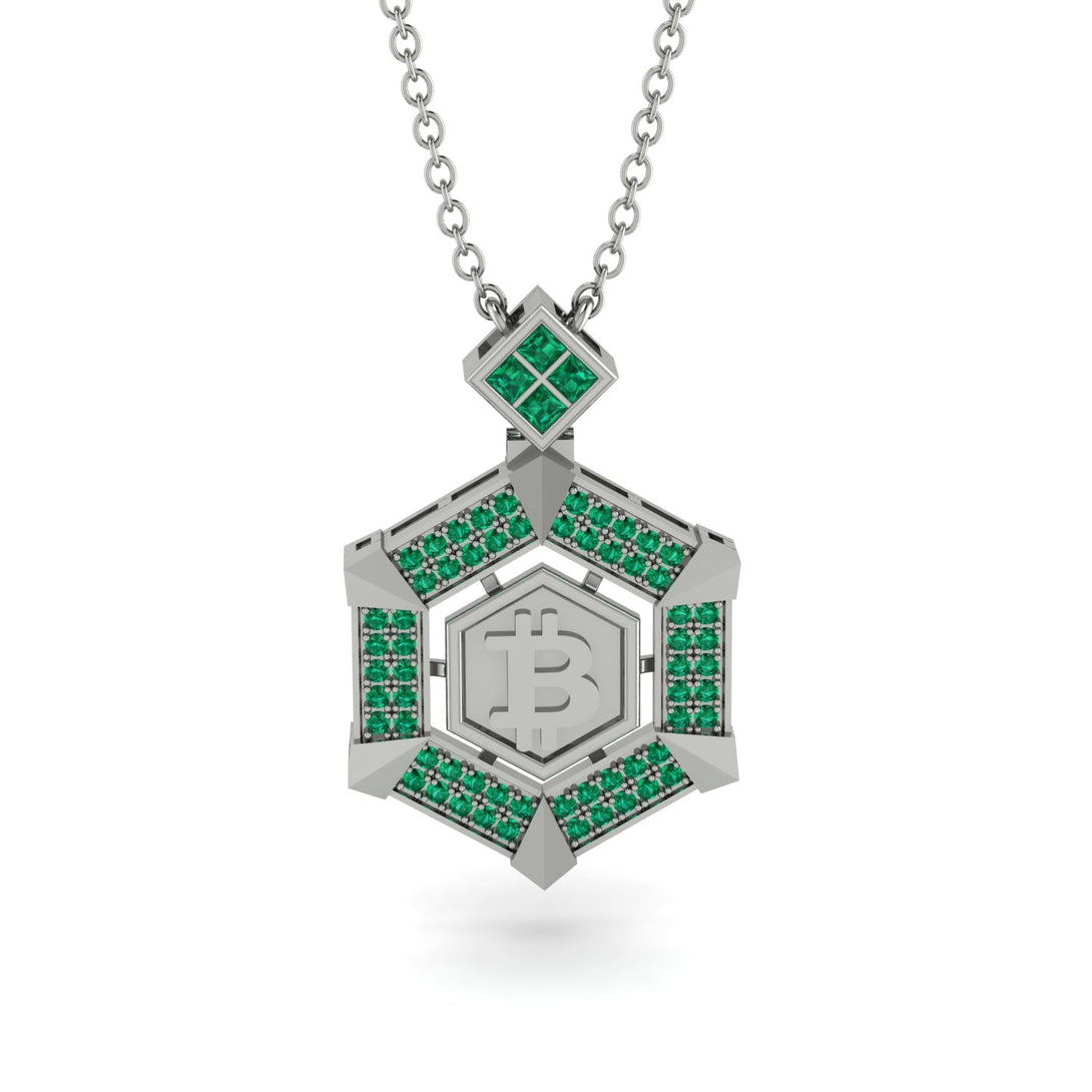 Hexagon Emerald Bitcoin Pendant - Jeremiah No. 18