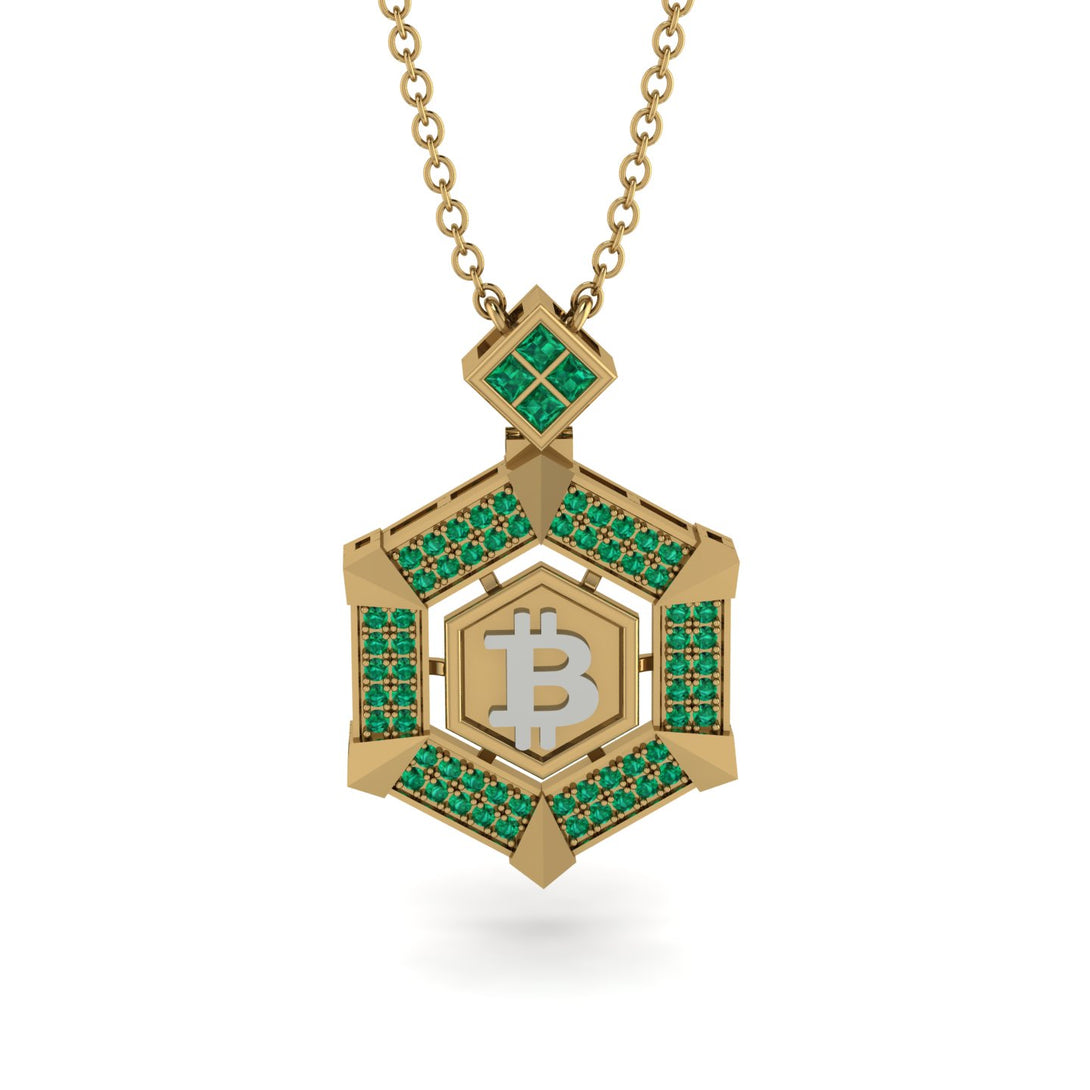 Hexagon Emerald Bitcoin Pendant - Jeremiah No. 16