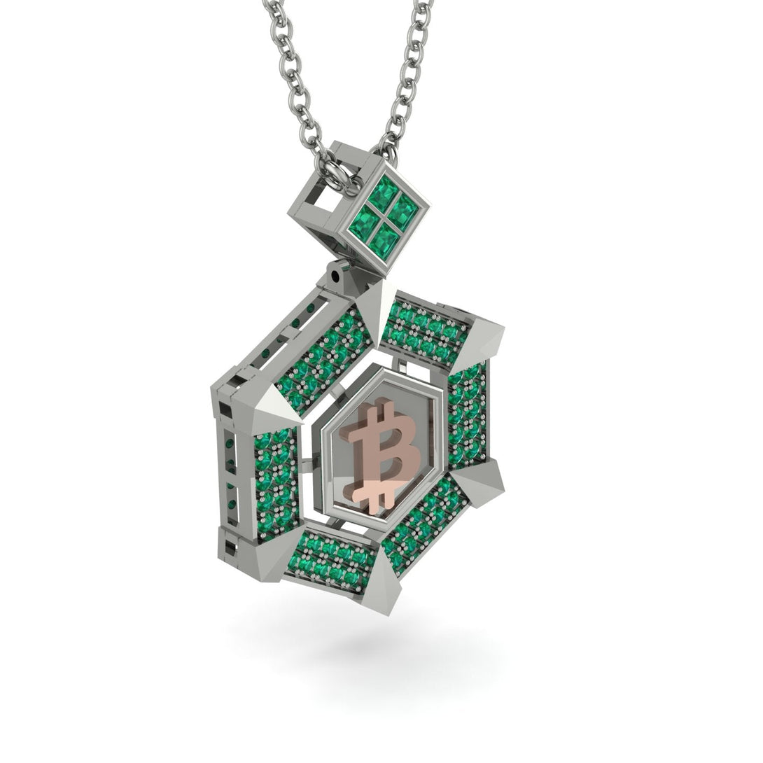 Hexagon Emerald Bitcoin Pendant - Jeremiah No. 15