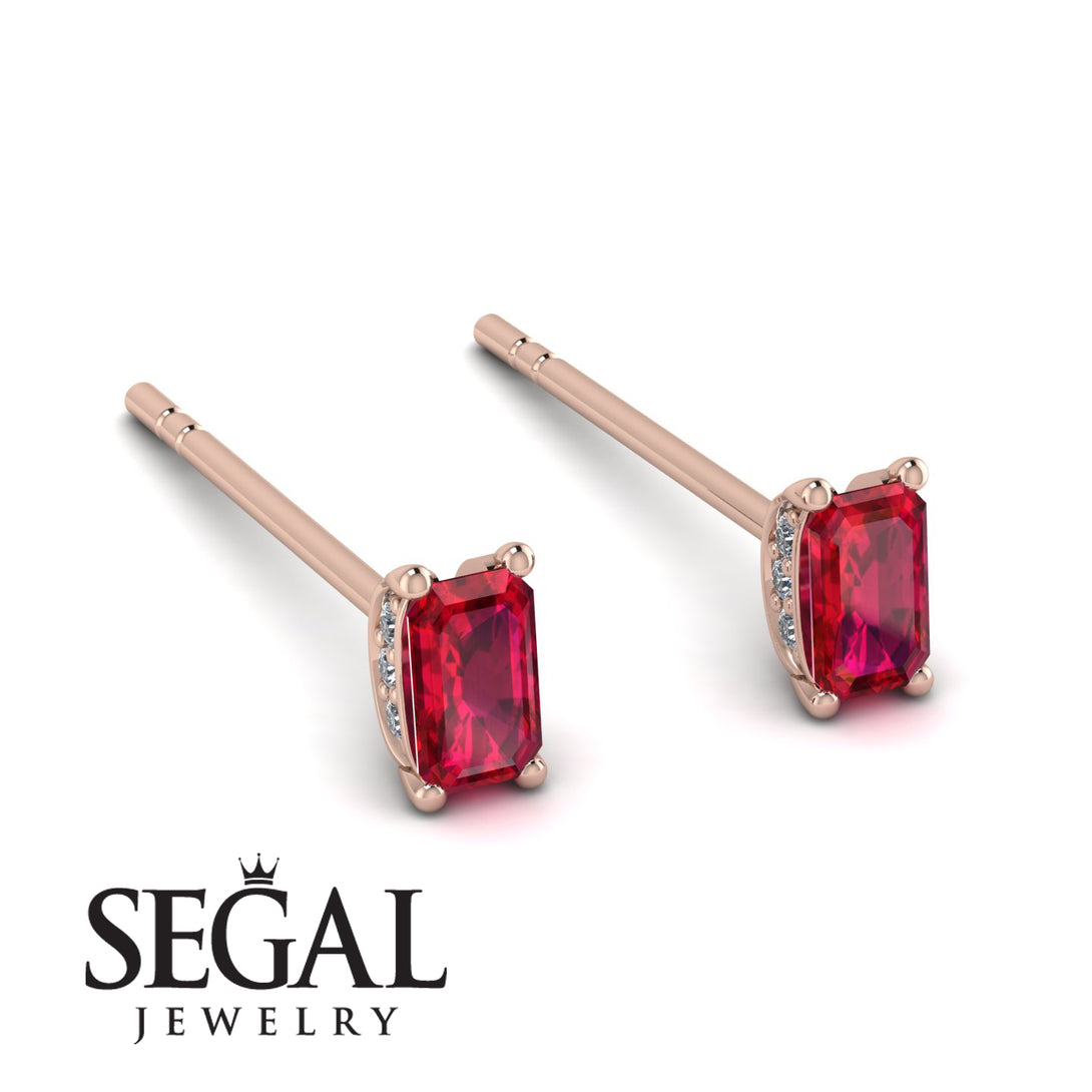 Hidden Diamonds Emerald Cut Ruby Earrings - Angel No. 11