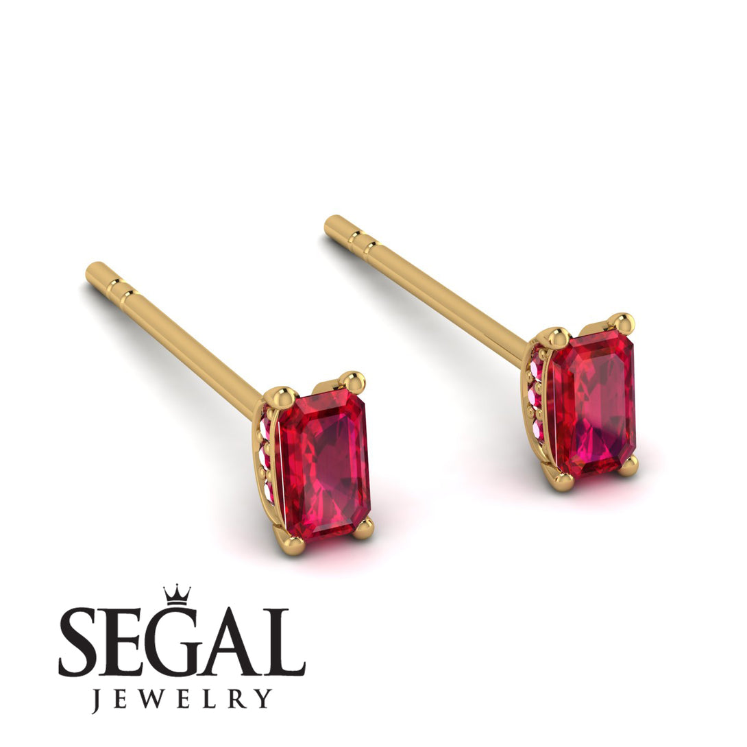 Hidden Diamonds Emerald Cut Ruby Earrings - Angel No. 55
