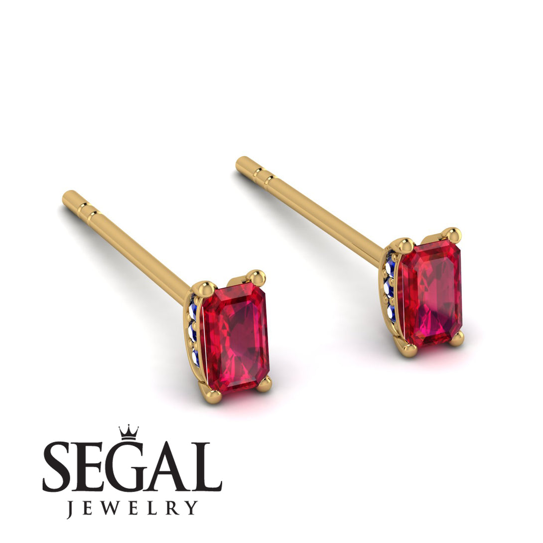 Hidden Diamonds Emerald Cut Ruby Earrings - Angel No. 70