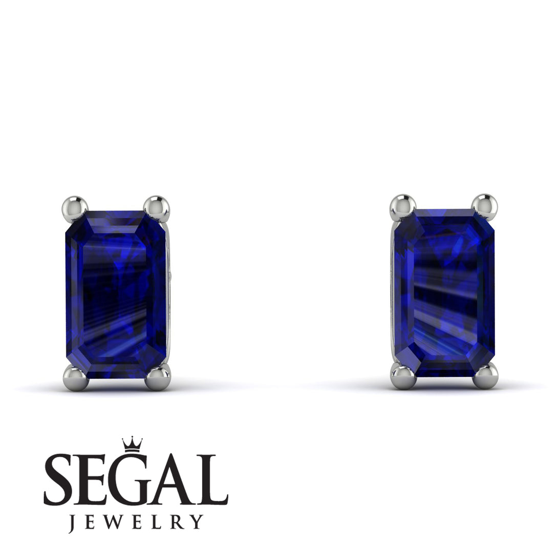 Hidden Diamonds Emerald Cut Sapphire Earrings - Angel No. 60