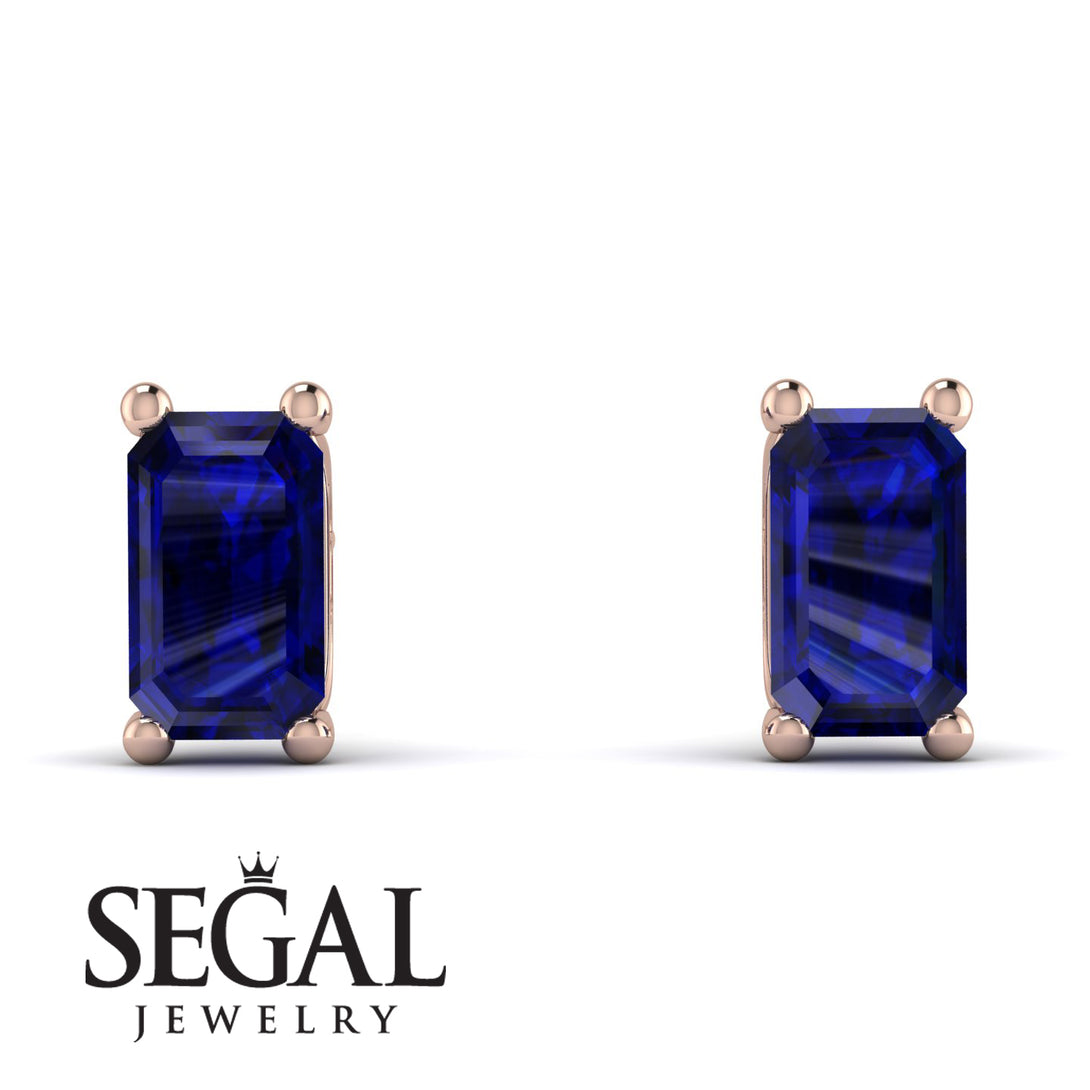 Hidden Diamonds Emerald Cut Sapphire Earrings - Angel No. 44