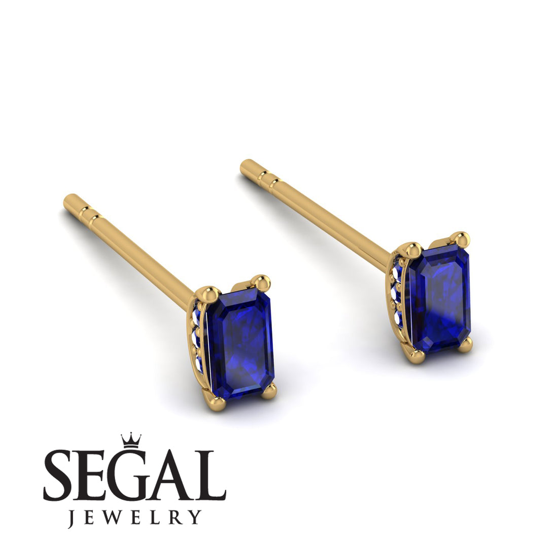 Hidden Diamonds Emerald Cut Sapphire Earrings - Angel No. 73