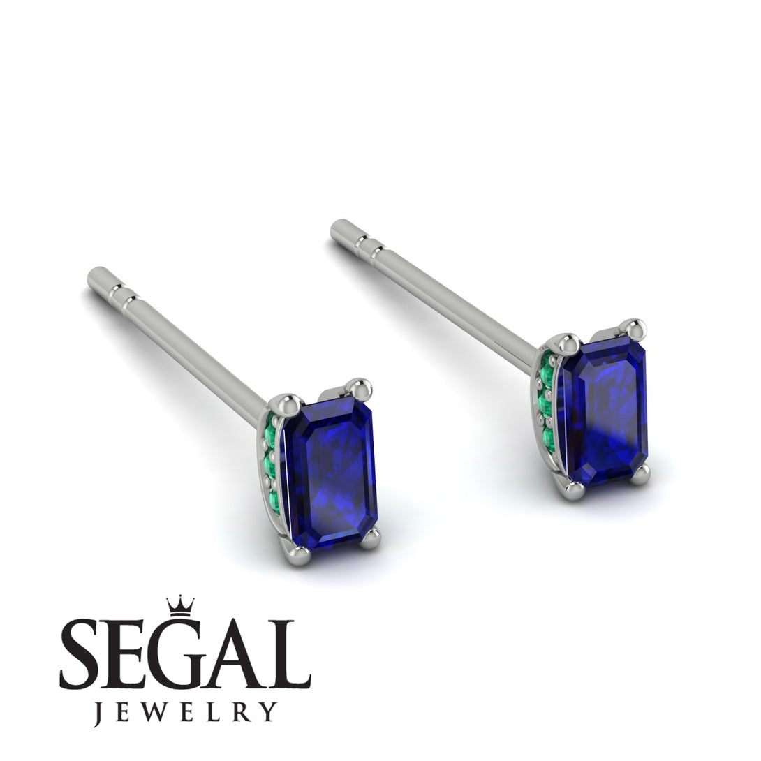Hidden Diamonds Emerald Cut Sapphire Earrings - Angel No. 30