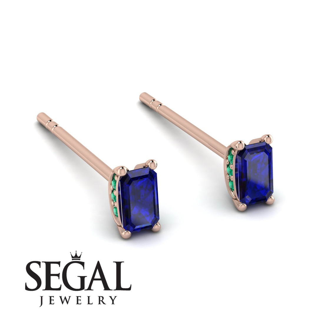 Hidden Diamonds Emerald Cut Sapphire Earrings - Angel No. 29