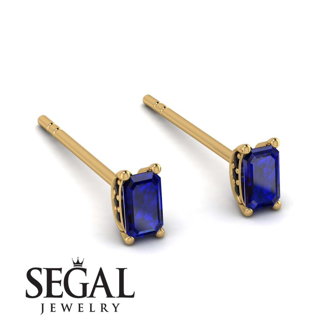 Hidden Diamonds Emerald Cut Sapphire Earrings - Angel No. 43