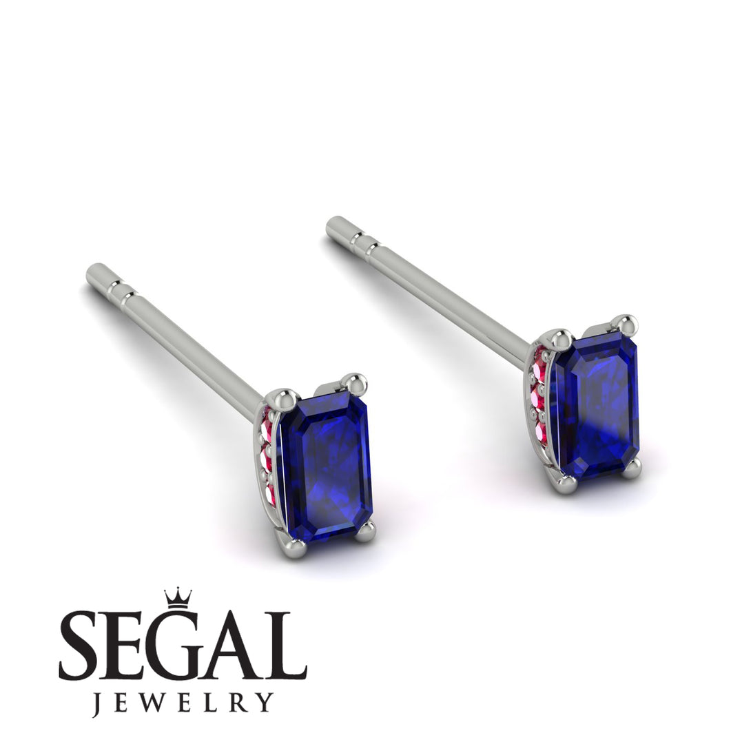 Hidden Diamonds Emerald Cut Sapphire Earrings - Angel No. 60
