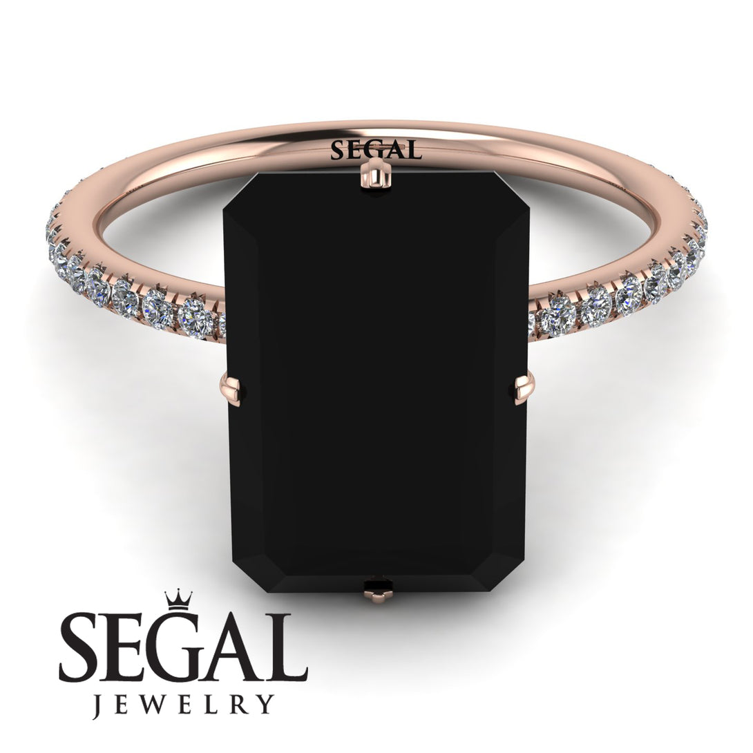 Hidden Halo Emerald Cut Black Diamond Engagement Ring - Vanessa No. 8